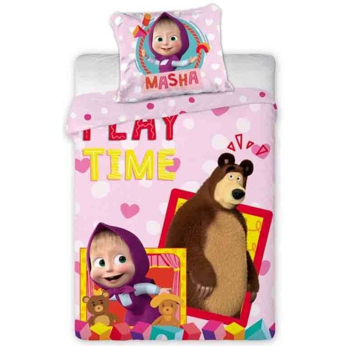 Billede af Junior sengetøj 100x140 cm - Masha og bjørn junior sengesæt - 2 i 1 design - 100% bomuld